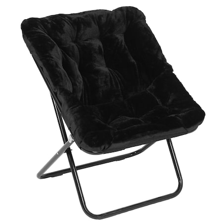 Flash Furniture Archer 28-in Oversized Faux Fur Folding Saucer Chair for Dorm, Bedroom, Black Faux Fur/Black Frame FV-FSC-027-BK-BK-GG